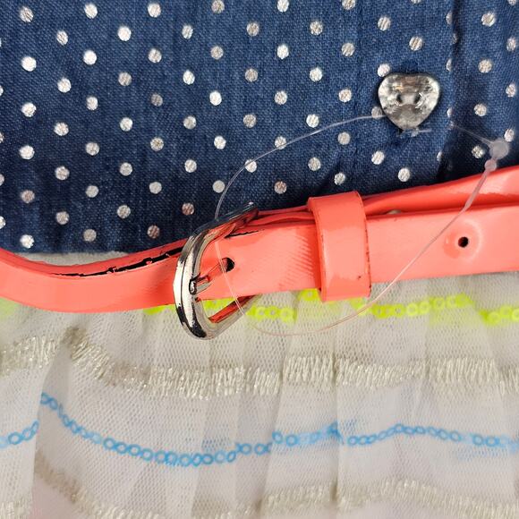 Girls Size 6 Party Dress Little Lass Polka Dot Top Striped Tulle BELT FLAW - NEW - Picture 2 of 11